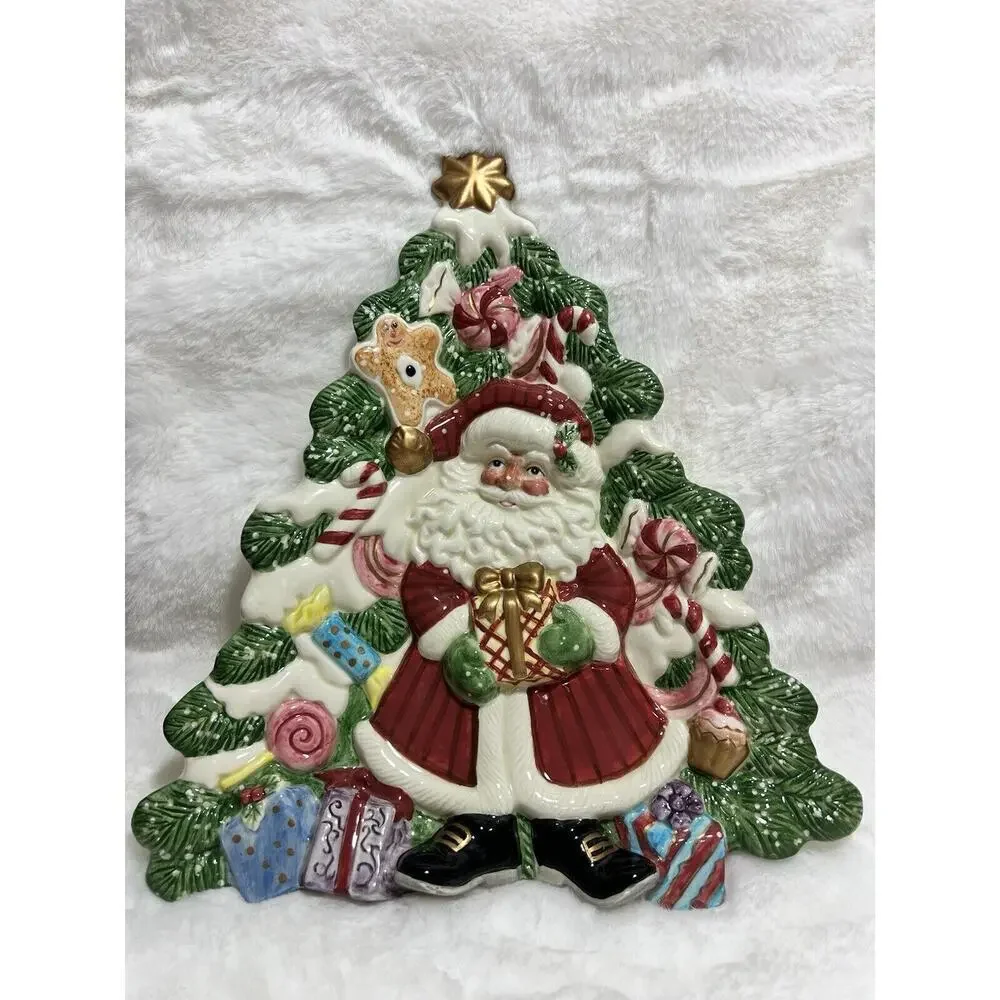Fitz & Floyd 2D Santa Christmas Tree‎ Plate Gifts Home Decor